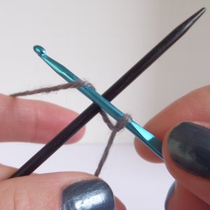 Yarn over hook from right to left.