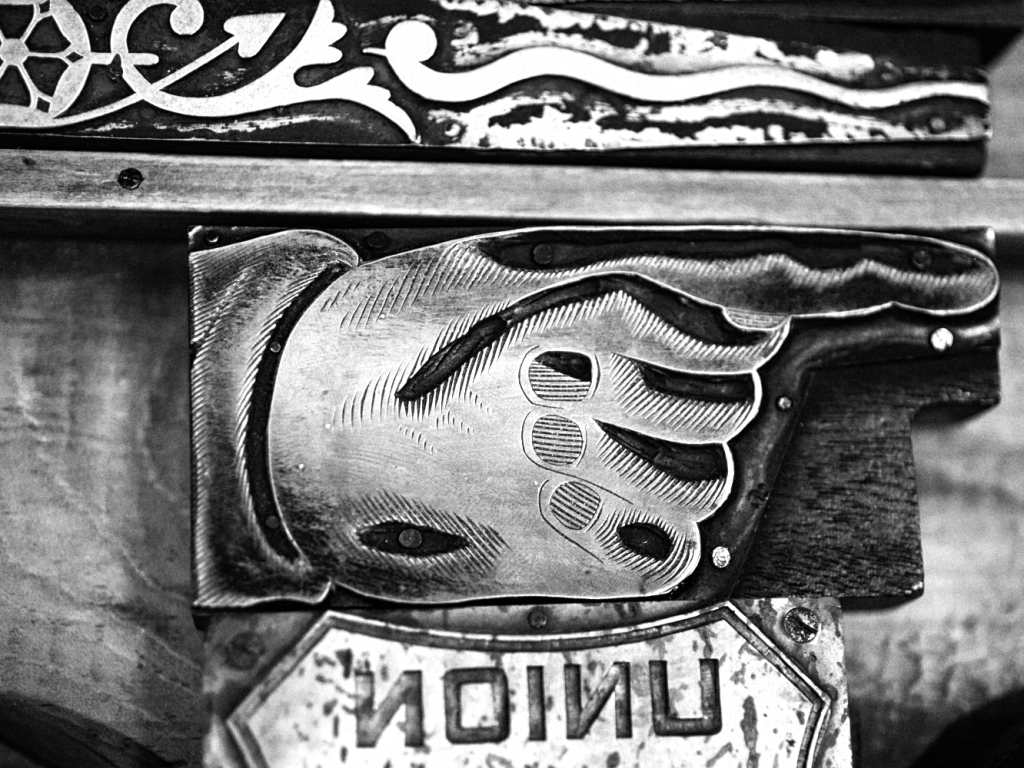 A black and white photo of stamps for block printing